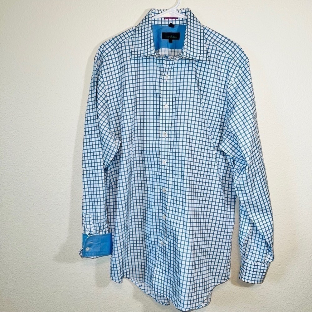 Men's Boden Blue Plaid Button Up Shirt Size 17'' Neck